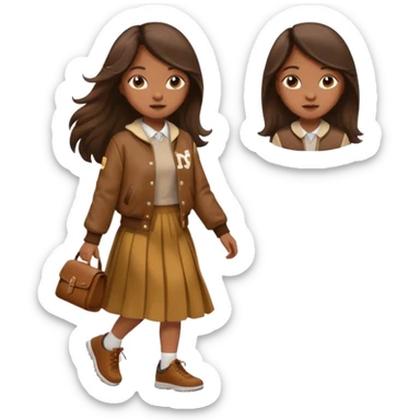 black color long hair girl with brown varsity jacket and long skirt walking  sticker