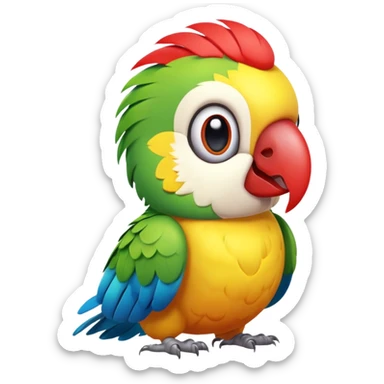 exotic parrot character, colorful feathers, cute face, 3D cartoon, mobile game icon style, clean background, no text, no watermark
 sticker
