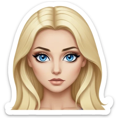 blonde, blue eyes baddie,pretty makeup, strong makeup, black eyeliner, long hair sticker