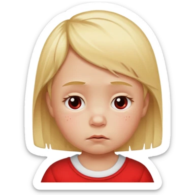 bebe com bolinhas vermelhas pequenas pelo corpo de tamanhos variados e loiro com cara de triste sticker