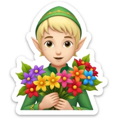 elf with flower bouquet sticker