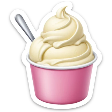 ultra realistic round single scoop of vanilla bean ice cream in pink cup sticker