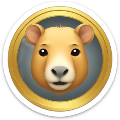 a gold coin with the face of a capybara as a symbol of the currency sticker