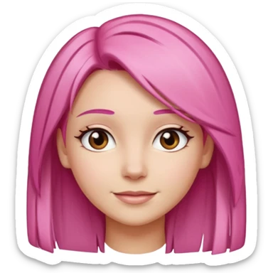 A light-skinned woman with straight pink hair neatly parted, brown eyes, and a gentle smile. sticker