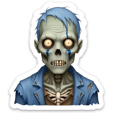 Cinematic Realistic WoW undead friendly zombie Portrait, depicted with decayed yet noble features, his weathered, pallid skin etched with ghostly blue veins and ancient scars. Clad in modest, tattered attire in muted browns and greys that remain consistently rugged, his hollow eyes burn with determined defiance. Rendered with lifelike texture and dramatic natural lighting, high shine, noble and resilient, capturing the stoic spirit of an undead veteran of Azeroth. sticker