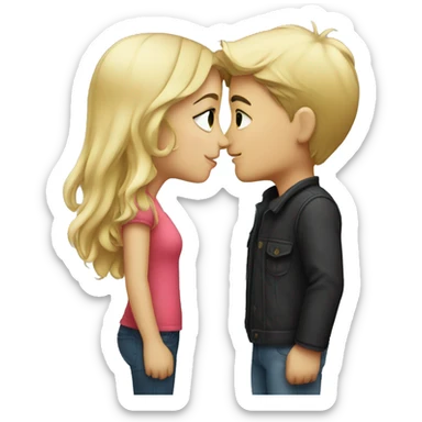 Blonde boy and brunette girl kissing sticker