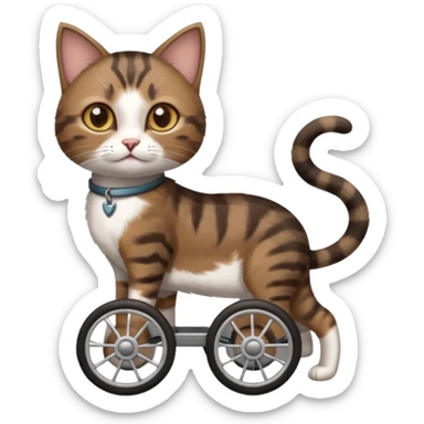 full body small short hair dark brown and white cat with hazel eyes walking in a wheelchair for cats sticker