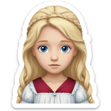 Cosette From Les Miserables with light skin, blue eyes, Blonde long Hair, white outfit sticker