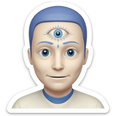 mutant test subject portrait, head and shoulders only, third eye on forehead, pale skin, creepy calm smile, lab experiment style, 3D cartoon, mobile game icon style, clean background, no text, no watermark

 sticker