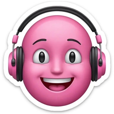 Create a pink happy emoji who listens to music sticker