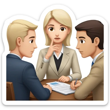 Una mesa de negociación donde una persona callada escucha mientras los demás hablan y revelan información sin darse cuenta. Cuando llega su turno, dice solo unas pocas palabras, pero su decisión es la que define el resultado. sticker
