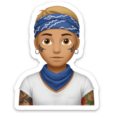 a human with bandana and tattoo sticker