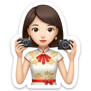 cheongsam ancient white fox with camera sticker