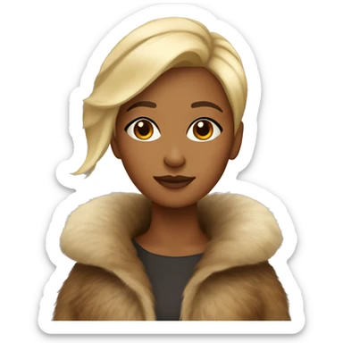 Brown-skin girl with pixie blonde hair, wearing a fur coat sticker