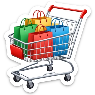 3 colored shopping bags sitting in a shopping cart sticker