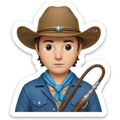 cowboy with a whip portrait, head and shoulders only, cowboy hat, bandana, western jacket collar, whip coiled over shoulder, confident expression, 3D cartoon, mobile game icon style, clean background, no text, no watermark
 sticker