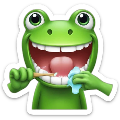 Frog brushing teeth sticker