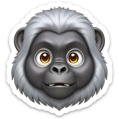 Cinematic Cute mountain Gorilla Portrait Emoji, Head tilted playfully and inquisitively, with a robust build accented by a striking silver mane and round, sparkling eyes full of gentle charm, Simplified yet irresistibly adorable features, highly detailed, glowing with a warm, friendly jungle glow, high shine, affectionate and lively, stylized with a touch of endearing primate whimsy, soft glowing outline, capturing the essence of a mischievous yet loving mountain that feels like it could lumber out of the screen into your arms! sticker