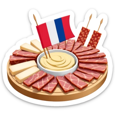 French flag on tooth pick on top of a SPAM charcuterieplatter sticker