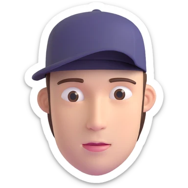 man 30 years old, hair coming out from under cap, with diastema sticker