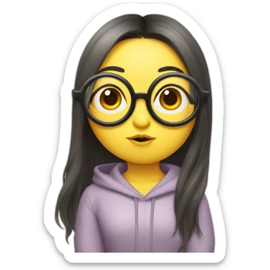 minion character korean girl one eye ball with glasses, duck lips sticker