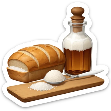 a one victorian bottle of salt and a loaf of bread - crochet needles and a ball of wool sticker