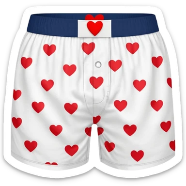 white men's boxer shorts with red heart print sticker