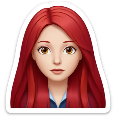 white woman cherry red long straight hair parted middle sticker