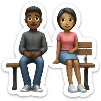 Girl and Boy sitting on a bench sticker