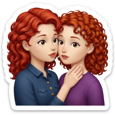 A girl with red hair kisses a girl with curly hair sticker