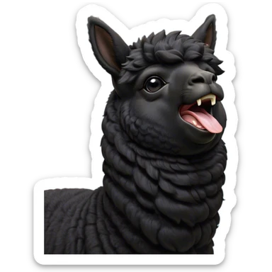Cinematic Cute Yawning Black Alpaca Portrait Emoji, Head tilted slightly with a dramatic, wide-open yawn, showcasing a soft, plush jet-black fleece with gently drooping ears, round dark eyes barely open in drowsy contentment, Simplified yet irresistibly adorable features, highly detailed, glowing with a soft, cozy glow, high shine, relaxed yet expressive, stylized with a touch of whimsy, bright and endearing, soft glowing outline, capturing the essence of a sleepy yet affectionate alpaca, so drowsy it feels like it could stretch out of the screen and curl up for a nap! sticker