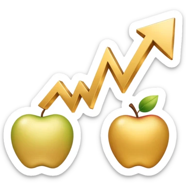 Create an Apple-style emoji that represents a stock/share, combining a clean upward-trending chart, a minimal financial symbol, and a confident growth vibe, using simple shapes, smooth gradients, and the polished Apple emoji aesthetic. sticker