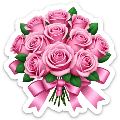 pink rose bouquet with pink ribbons  sticker