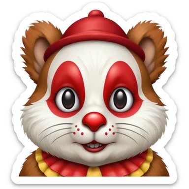 a squirrel dressed as a sad clown with a scar down one eye sticker