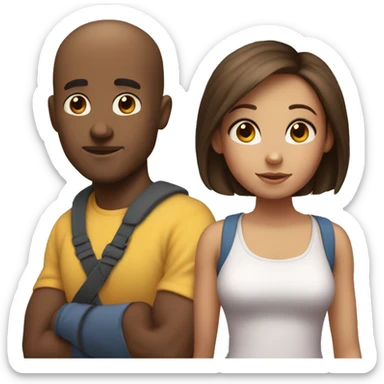 Four members of a casual family. Dad who are tall, bald and muscular. Mom who has fair hair and nice. Big sis who has fair hair. Lil sis who has brown hair sticker