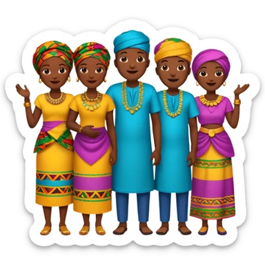 African parents in African attires, joyful expressions, emoji style sticker