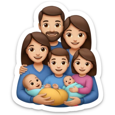 brown family with mom dad daughter son and baby sticker
