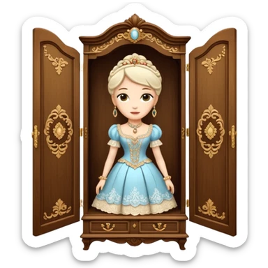 A character from the fairy tale Beauty and the Beast — the lady who was transformed into a wardrobe by magic. This character retains the wardrobe's original form while having a slight touch of anthropomorphism. sticker