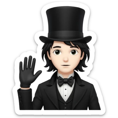 Male Goth with Top Hat
 Wavy shoulder-length hair, white skin, black suit and gloves, pale skin tone. sticker