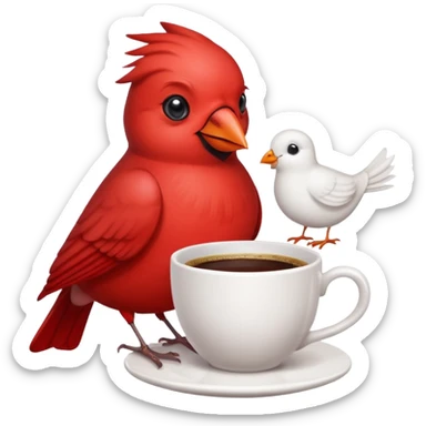 Happy cardinal bird with a dove and a cup of coffee sticker