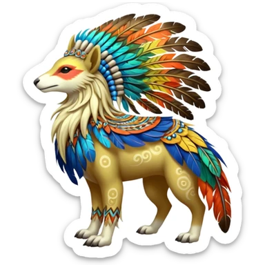 colorful lush feather-mane shamanic tribal 4-legged, ethereal divine exotic patterned beautiful elegant pretty realistic Fakémon-Digimon-Fionbri-Trico-creature (full body) sticker