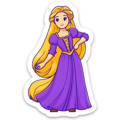 Disney Princess Rapunzel with extremely long golden blonde hair and purple dress sticker