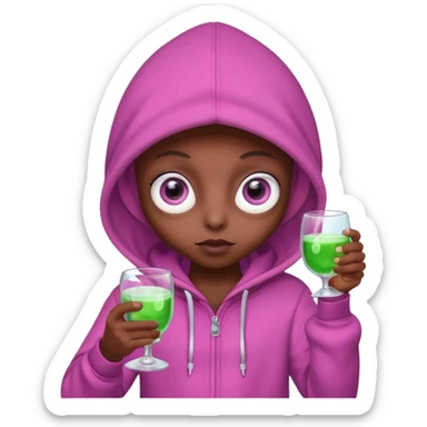 Aliens Pink dark skin, hoodie, cute big eyes, glass sticker