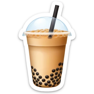 Bubble Tea with tapioca pearls and wide straw in cup, simplified emoji style with bold outlines and bright colors, cartoon style Taiwan popular drink Boba sticker