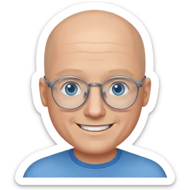 I want a twitch emoji style of a bald man with glasses and blue and gray eyes sticker