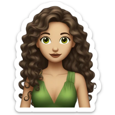 Skinny brunette with green eyes, long hair and styling curls with a glass of wine in her hand sticker