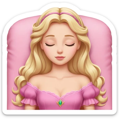 extremely minimal Aurora Sleeping Beauty from hips up, simple pink dress shape, basic blonde hair outline, few facial details, ultra simplified sticker