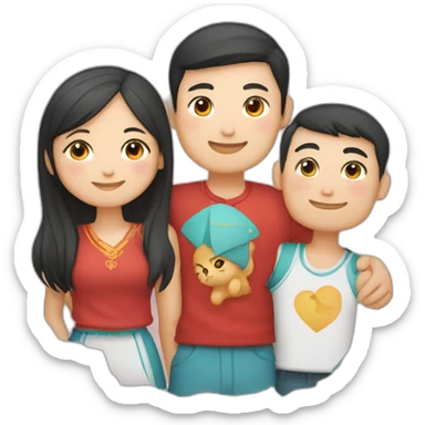 Chinese guy and Kazakh girl standing with each other and a cat on Chinese guy’s shoulder sticker