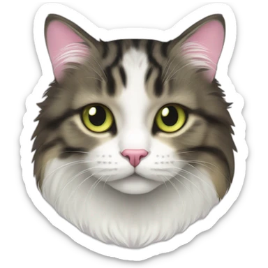 cat Tabby (Mainly black and dark brown) fluffy cat pink-nose light-green&yellow-eyes,-white-long-whiskers,-white-spots-near-the-nose,sharp chin.,long ears,sharp of the eyes sticker
