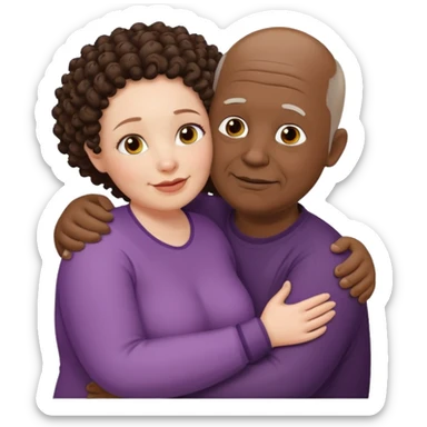  Old White  fat man no hiar hugging dack skin curly hair woman sticker